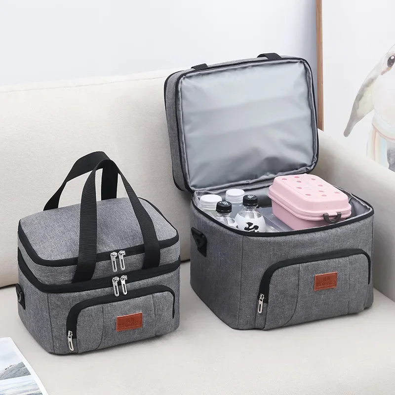 Multifunctional Double Layers Tote Cooler Lunch Bags for Women Men Large Capacity Travel Picnic Lunch Box with Shoulder Strap
