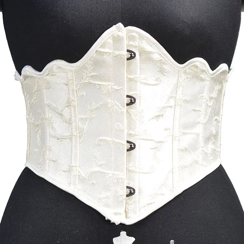 White Underbust Corset Sculpture Floral Middle Long Bustier Fish Boned