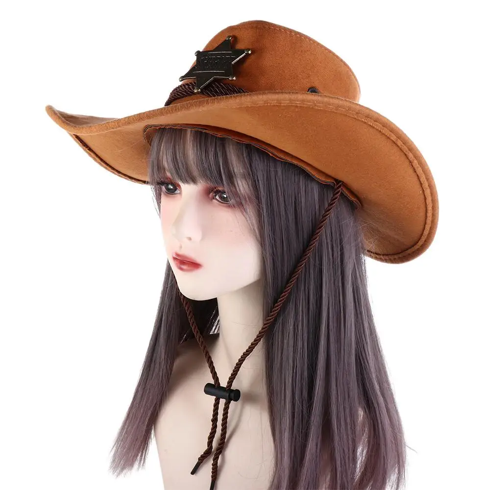 

Wide Brim Woolen Knight Hats Cycling Caps Sun Protection Caps Western Cowboy Hats Summer Sun Hats Star Travel Sunscreen Caps