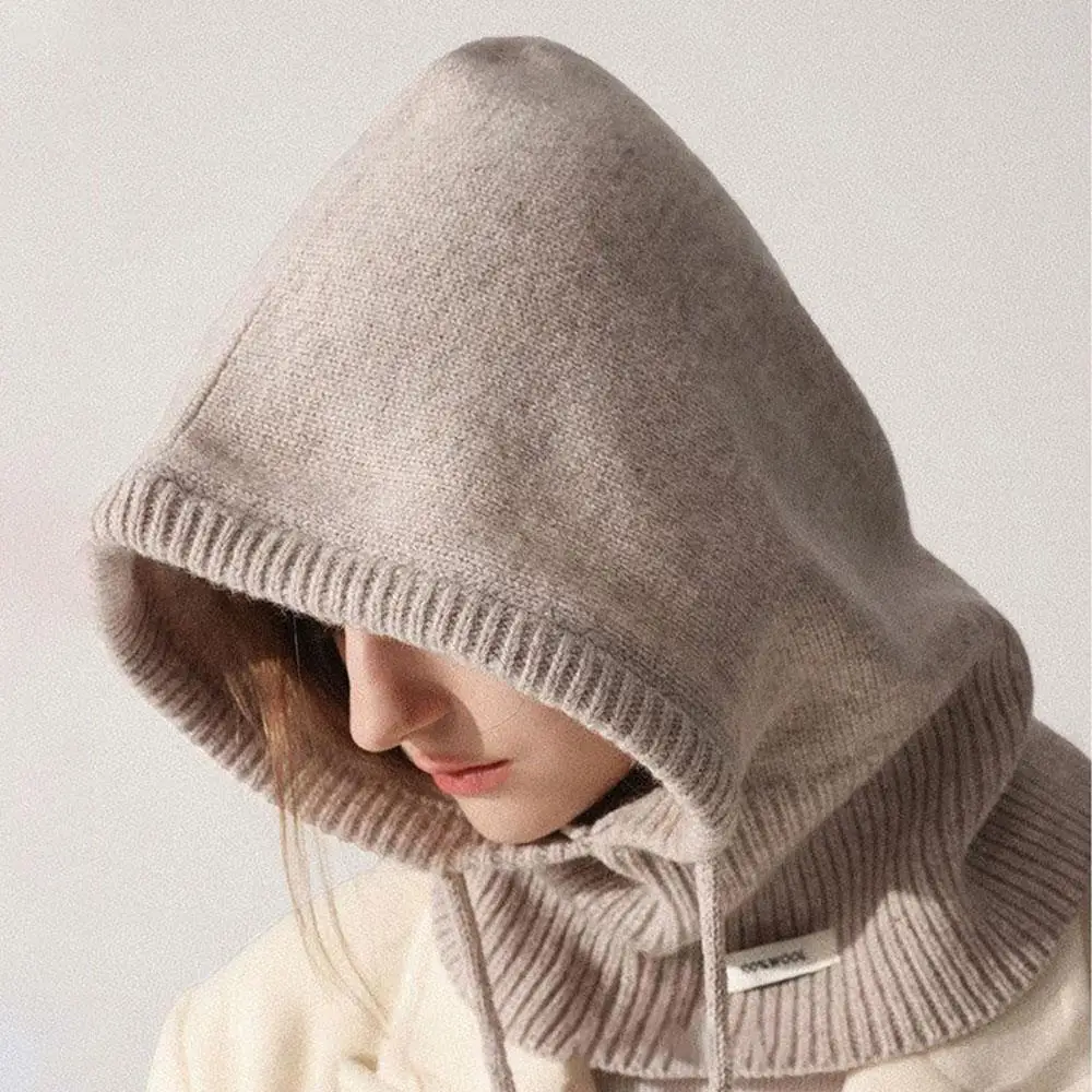 100% Australia Wool Balaclava Hat Winter Knitted Hooded Caps Outdoor Warm One-Piece Neck Collar Beanies Hats Bonnet For Women