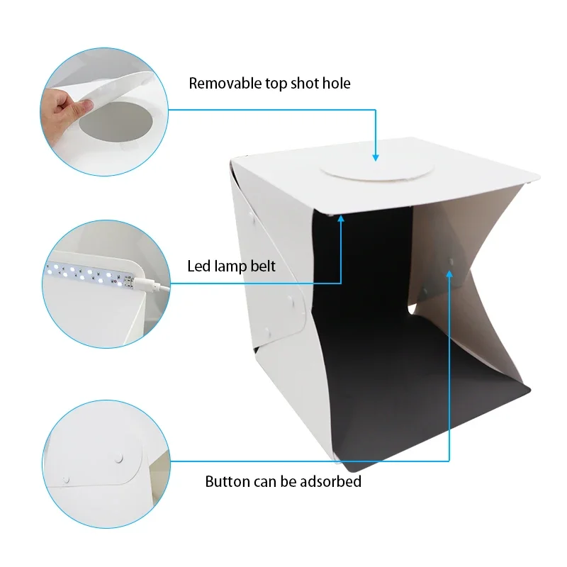 2LED Folding Lightbox 40*40 Portable Photography Photo Studio Softbox Adjustable Brightness Light Box for DSLR Camera Background