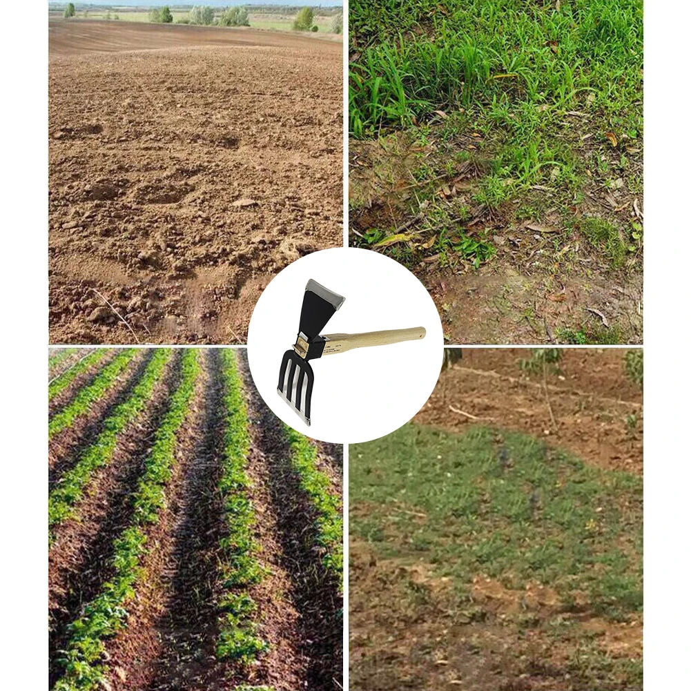 5-Claw Rake with Wooden Handle Garden Rake Hand Cultivator Mini Hoe and Cultivator for Loosening or Weeding Soil