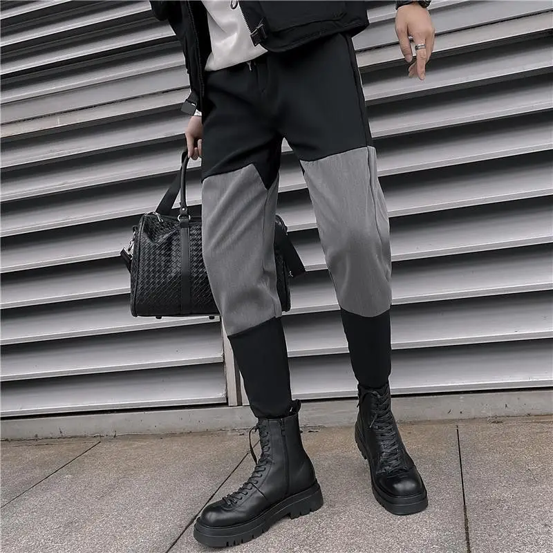 

Autumn and Winter Cargo Men's Versatile Casual Elastic Waist Drawstring Thick Patchwork Pockets Belted Korean Trendy Haren Pants