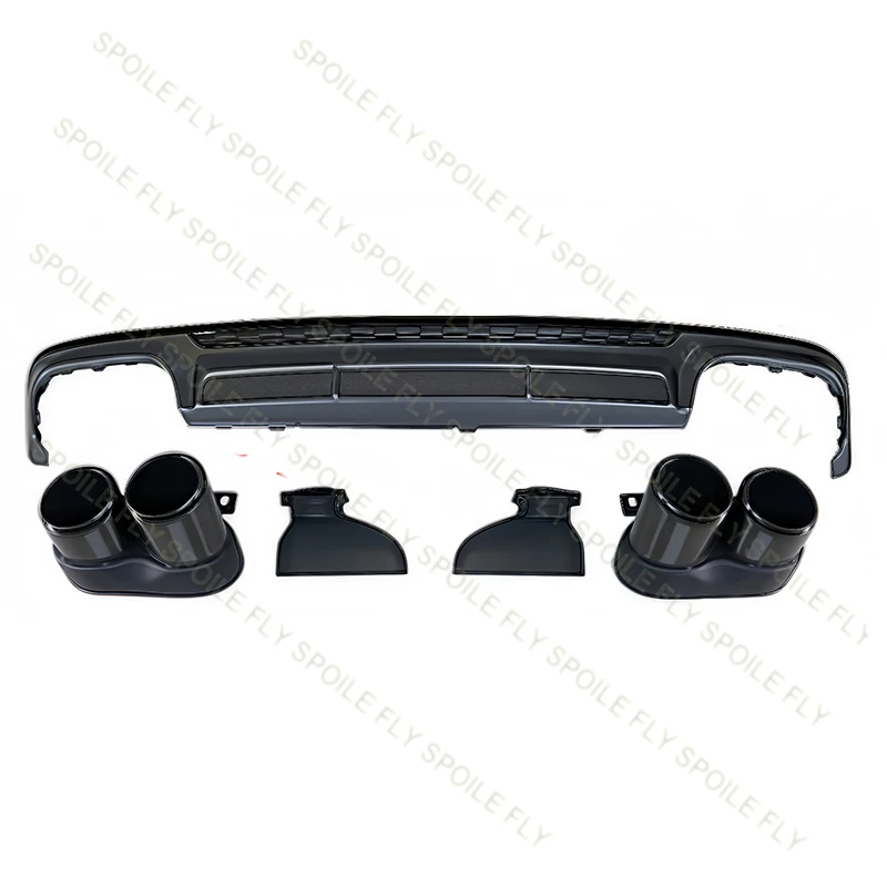 아우디 A6 S6 C8 S-라인 2019 2020 2021 고품질 ABS 배기 팁 포함 자동차 리어 범퍼 립 스포일러 바디 키트 유광 블랙