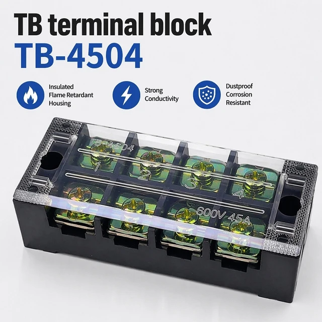 1Pcs TB4504 45A 600V Dual Row Barrier Screw Terminal Block Strip Wire Connector Insulated DIY Electrical Fix Fence High Quality 1