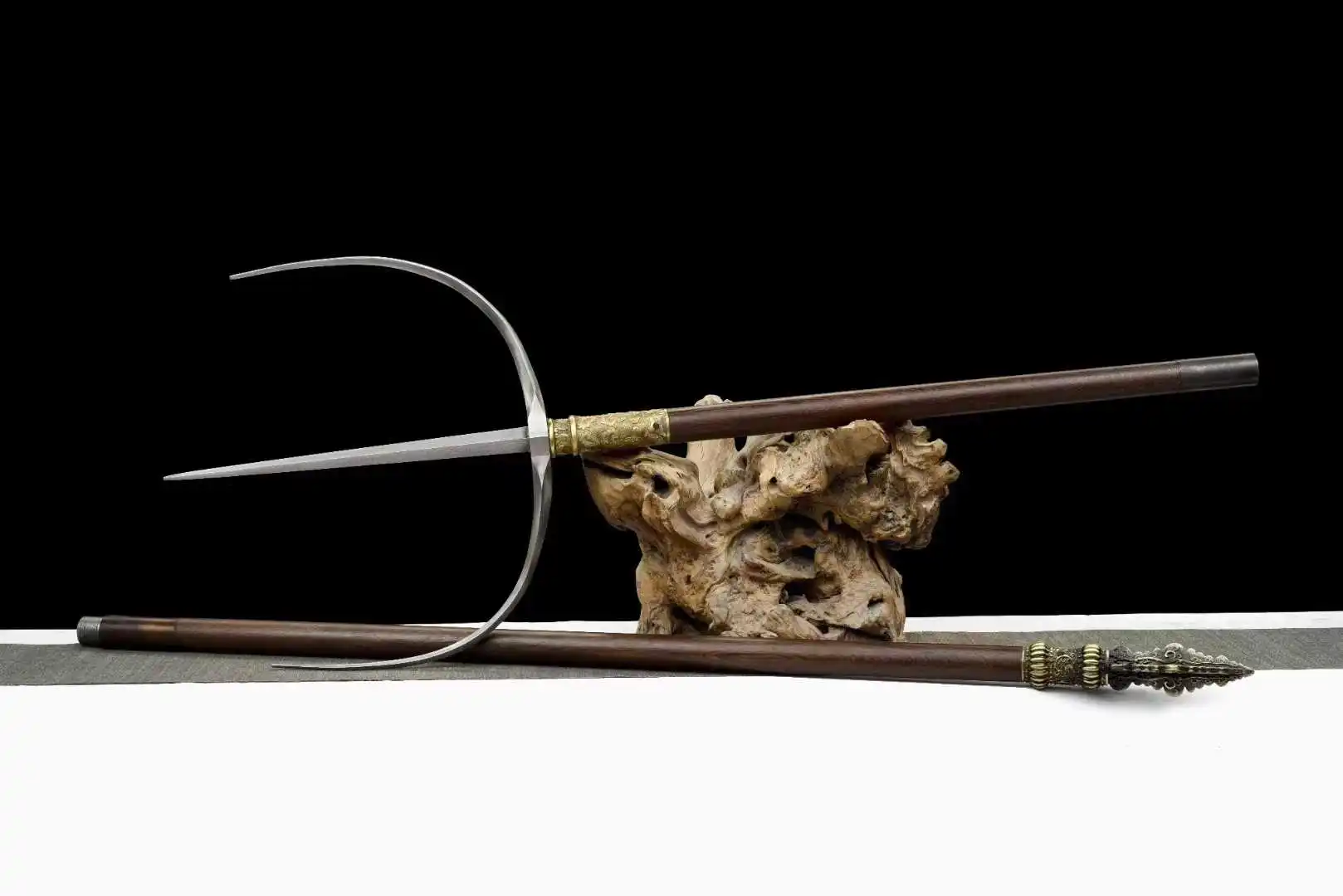 Collectible Kungfu Film Damascus Steel Wushu Long Weapon Southern Tiger Fork