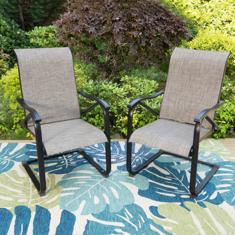 MF Studio 2-Piece Outdoor Patio C-spring Dining Chairs Metal Rocking Frame with Textilene Seat, Gay&Blackoutdoor chair