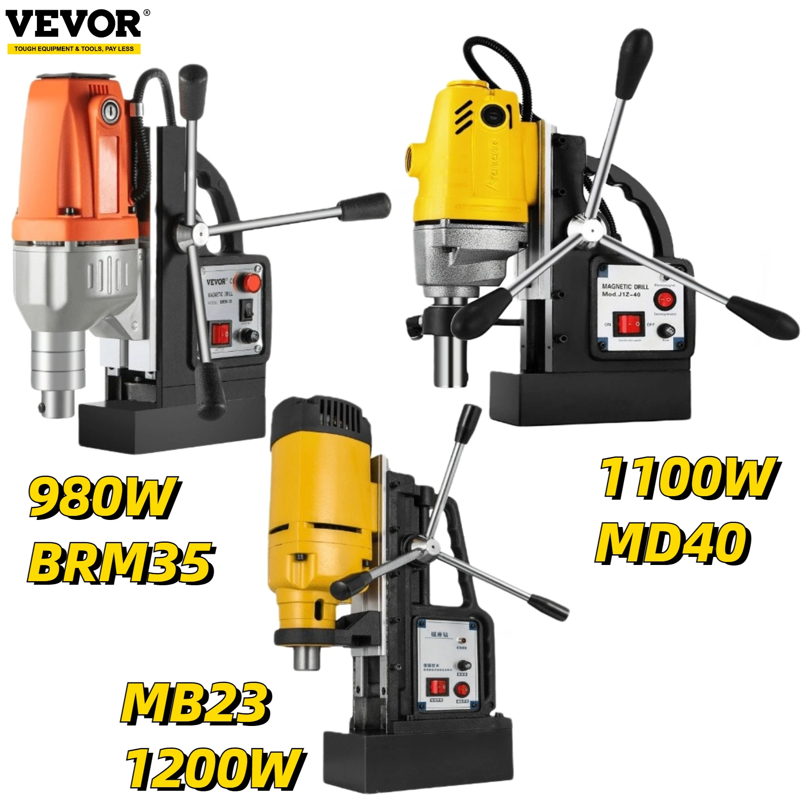 VEVOR Magnetic Drill Press 980W 1100W 1200W Electric Bench Drilling Rig Machine for Engineering Steel Structure MD40 MB23 BRM35