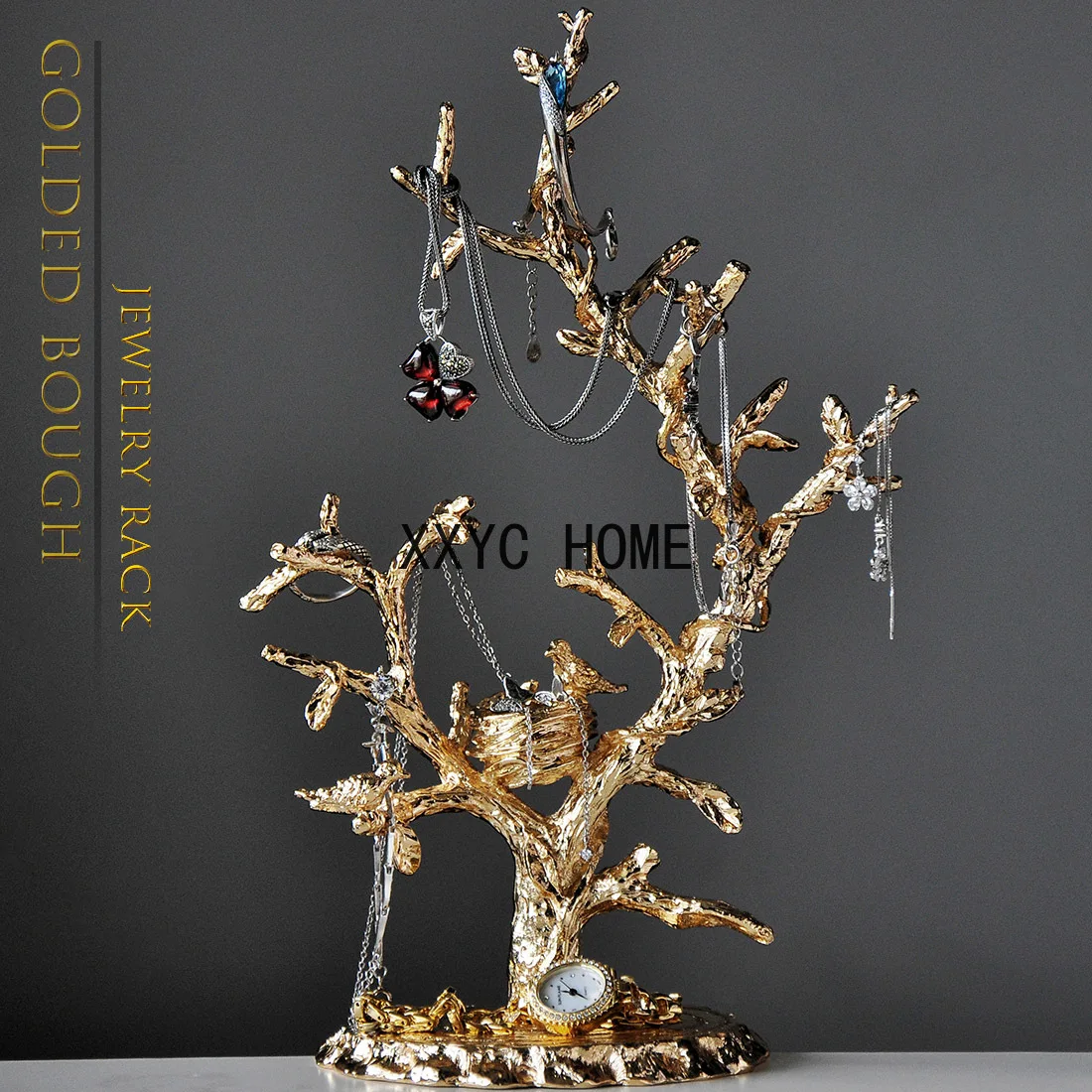 

Golden Branch Jewelry Display Stand Nordic Retro Creative Decoration Household Princess Necklace Earrings Ornament Rack