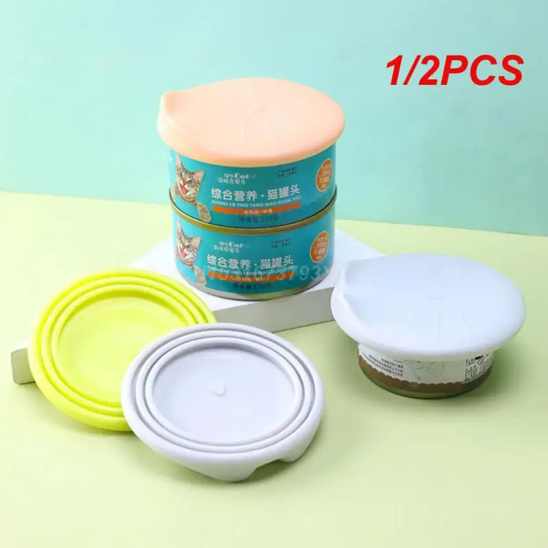 1/2Pcs Pet Can Coperchio Double Ended Design Soft Silicone Food Cover Pet Storage Tin Cover Strong Sealing Performance 3 In 1