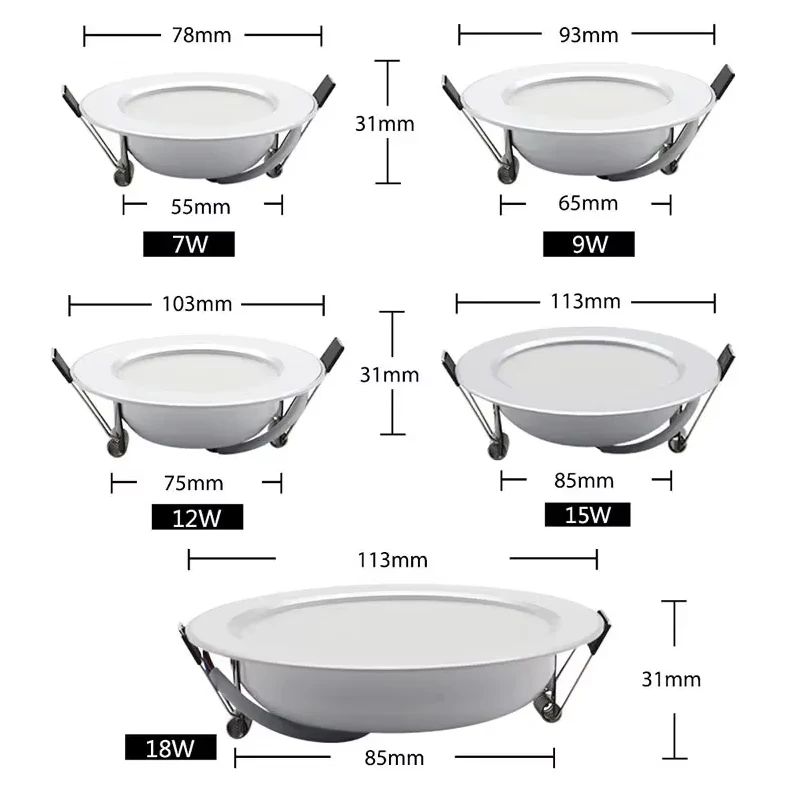 Ultra-Bright Recessed LED Ceiling Downlight – Round Indoor Spotlight Panel Lamp