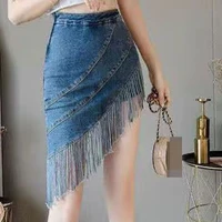 New fake two-piece high waist tassel denim skirt skirt women spring and summer stretch hip wrap skirt Korean shorts skirt - Image 6