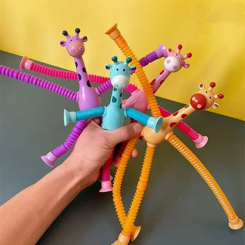 1/4pcs Children's Suction Cup Toys Kids Giraffe Pop Tube Sensory Playing Early Education Stress Relief Squeeze Fidget Games images - 6