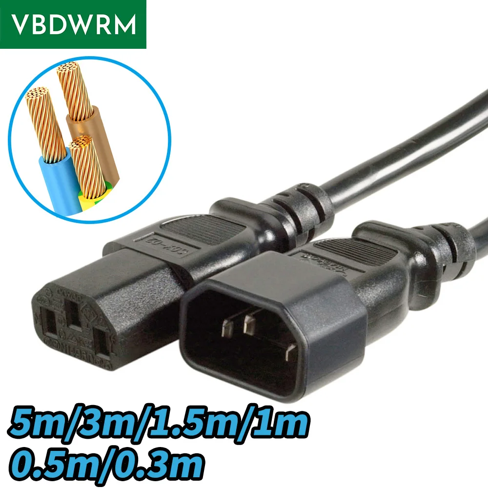 IEC C13 to C14 Power Cord 18AWG Computer Power Cable IEC320C14 TO IEC320C13 Extension Cable 3M 1.5M 1M 0.3M