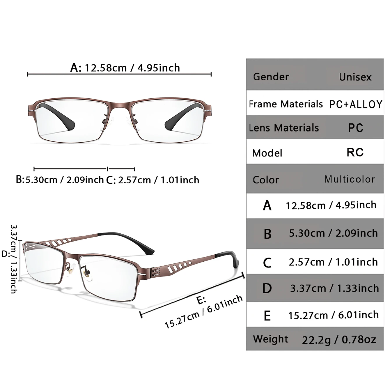 Zurik Rectangular Metal-Frame Glasses Eyewear for Daily Use