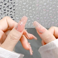 Kawaii 5D Sweet Bow Nail Stickers Pink Black White Long Ribbon Bowknot Self Adhesive Nail Art Stickers DIY Manicure Decor Decals 2