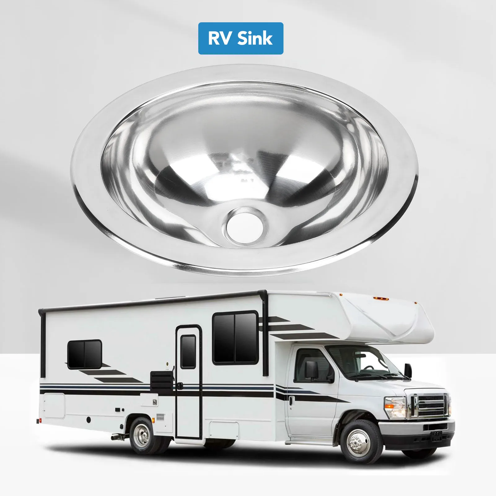 Single Bowl Sink Rustproof Polished Large Capacity Flush Mounting Stainless Steel Round Sink for Boat RV Bathroom