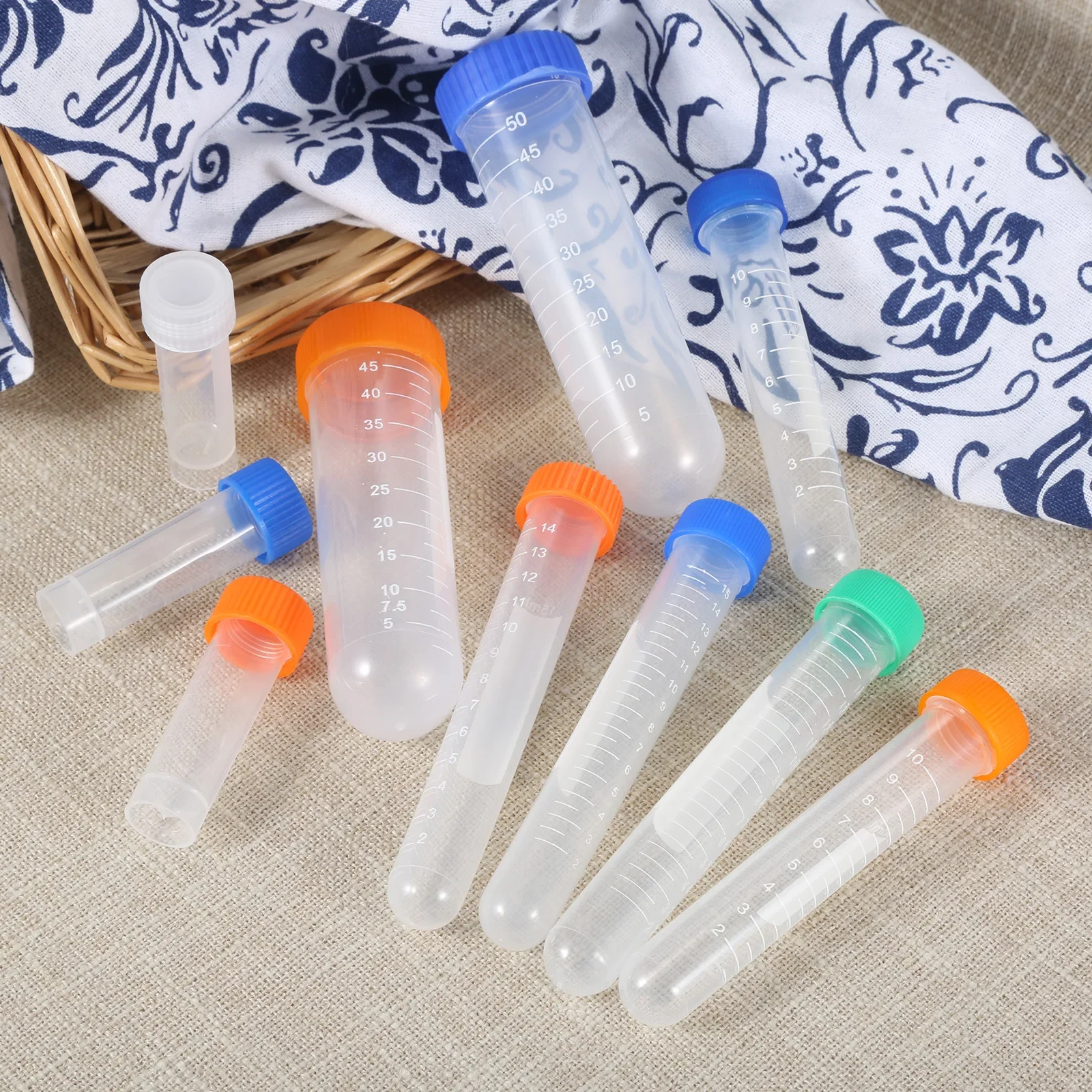 Clear Sewing Needles Storage Tube Plastic Pin Bottle with Scale Beads Button Container Box Holder Colorful Cap 5pcs/set
