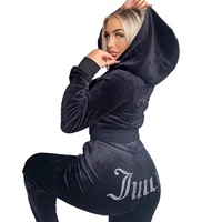 Automne femmes survêtement avec fermeture éclair velours surdimensionné solide décontracté deux pièces ensemble femmes classique sport à capuche pantalon costumes pour les femmes 1