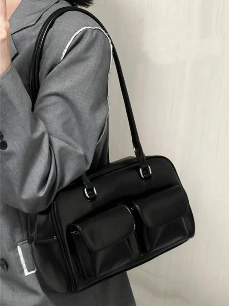 

Vintage Brief Pocket British Patent Leather Shoulder Handbags Fashion Tote Underarm Bag All Match Bags