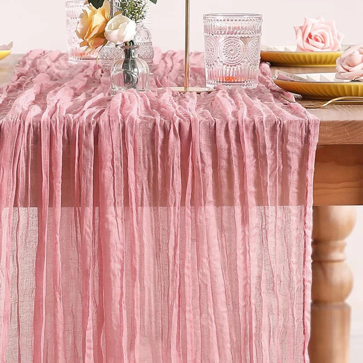 Pink Table Runner Wedding Tablecloth Rustic Wedding Party Decoration Baby Shower Birthday Bridal Dinning Table Cover 5