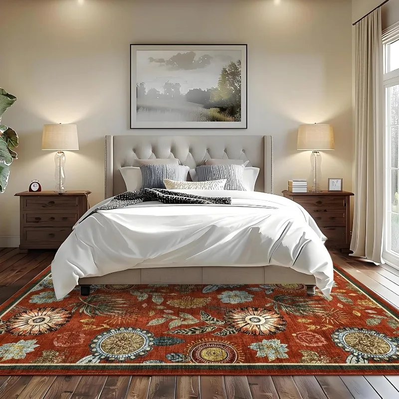 Black Nordic Style Living Room Carpet Large Area Retro Print Bedroom Rugs Machine Washable Non-slip Coffee Table Sofa Mats Tapis