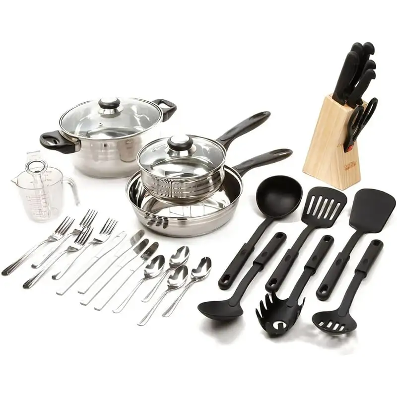 

Lybra 32 Piece Kitchen Cookware Combination Set, Stainless Steel Big pot for cooking Big cooking pot stainless steel Cooking acc