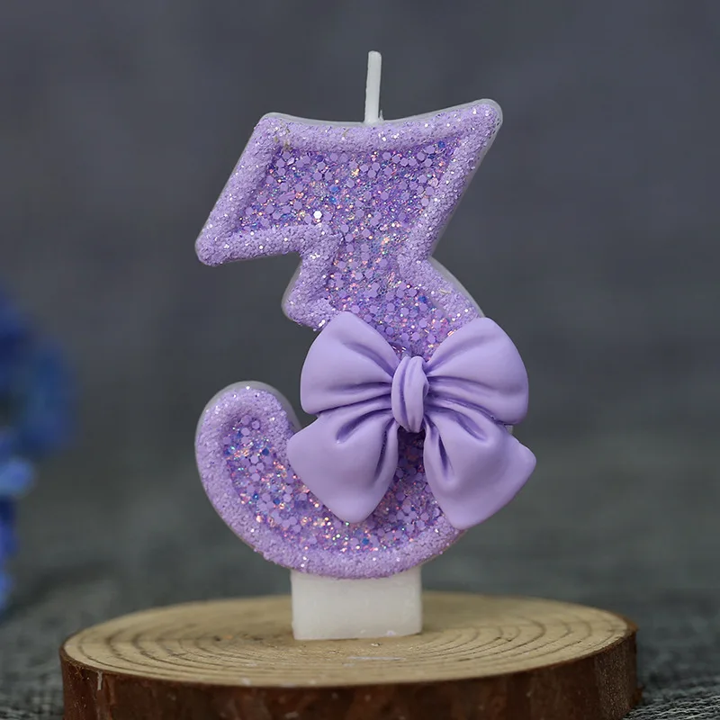 Glitzernde Lila Schleife DIY Handgemachte Digitale Geburtstagskerze - Kuchendekoration mit Einzelverpackung – Detail 4