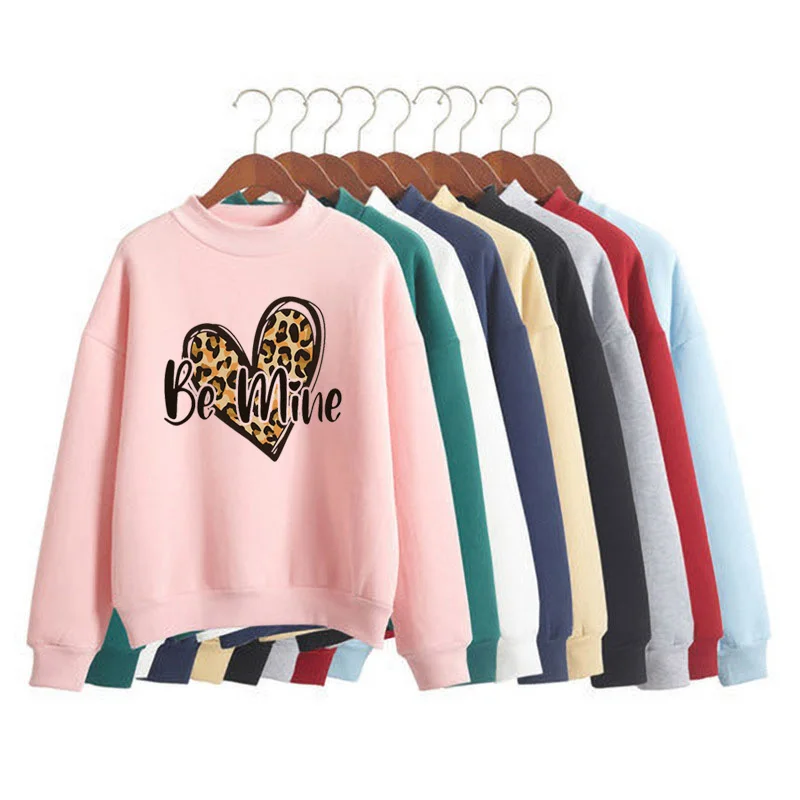 

Leopard Heart graphic Print Women Sweatshirt Sweet Korean O-neck Knitted Pullover Thick Autumn Winter Candy Color Lady Clothing