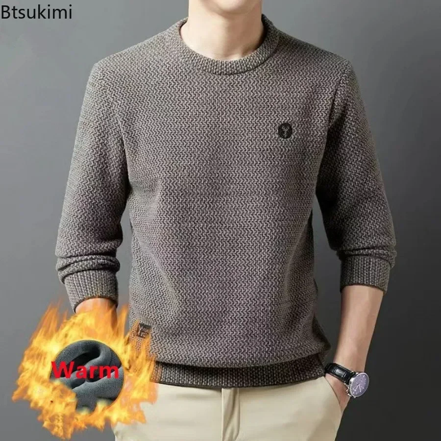 aliexpress.com - 2024 Men’s Thick Warm Sweater Autumn Winter Round Neck Casual Sweater Pullovers Tops Solid Plush Thickened Sweater Men Clothes