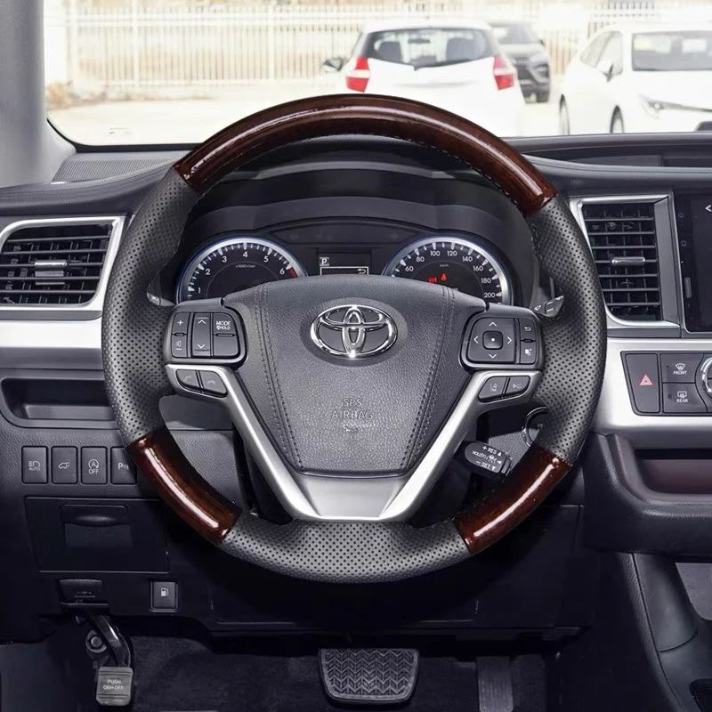 

Hand-Stitched Car Steering Wheel Cover Durable Anti-Slip Carbon Fiber Leather Wrap For Toyota Highlander Interior Auto Parts
