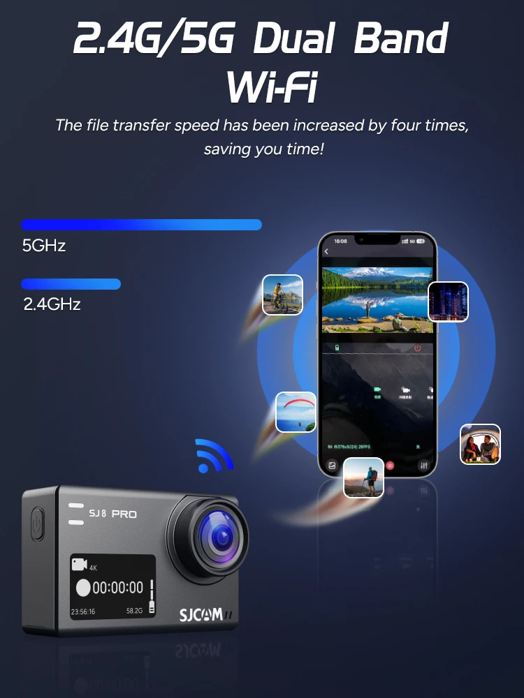 SJCAM SJ8 Pro Action Camera 4K 60fps 2.33 Inch Touch Screen Waterproof Outdoor Sport Cam 5G WiFi 170° FOV 8X Zoom Action Camera 6
