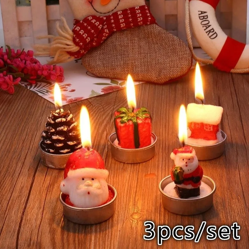 

Christmas Tealight Candles Handmade Colorful Santa Claus Snowman Tree Decorative Candle for Xmas Eve Party Decoration Candles