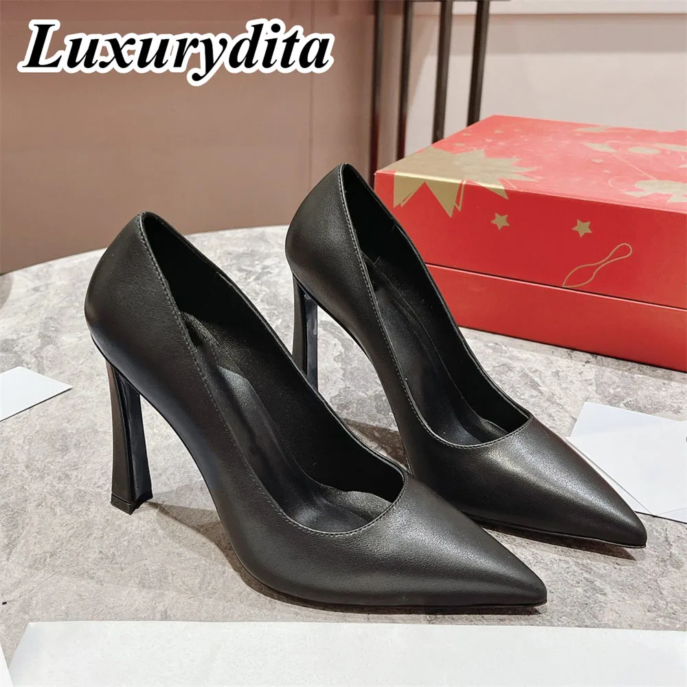 

LUXURYDITA Women Sandal Luxury Designer High Heels 10CM Customize Banana Red Heel Socialite Dinner Wedding shoes H1503
