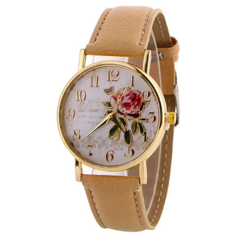 

orologio donna Hot Selling Leather Wrist Watches New Arrival Rose Pattern Watches For Women Gift Fashion Casual Students Watch