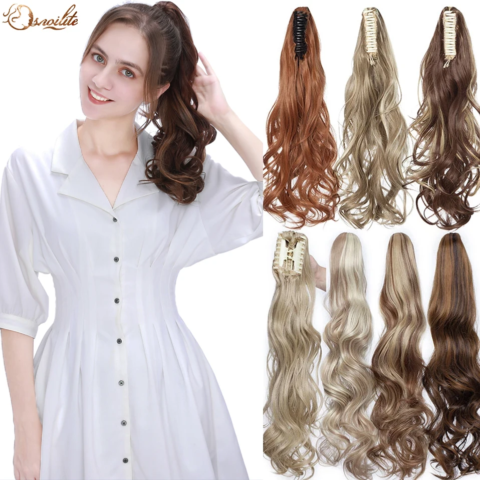 S-noilite 24inch Synthetic Wavy Claw Clip In Ponytail Extension Hair Pony Tail Fake Hair Hairpiece Long Tail For Women
