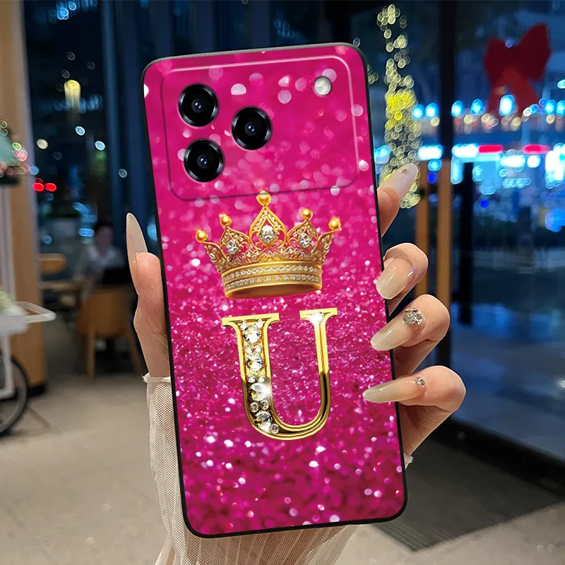 Elegant Shockproof Soft Silicone Black Phone Case with Golden Crown Design