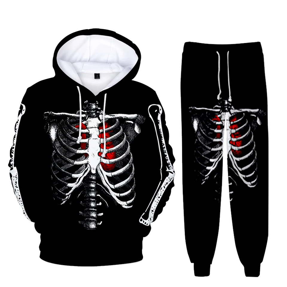 

3D Printed Skeleton Skull Heart Tracksuit Sweatshirt and Sweatpants 2pcs/set Halloween Women Streetwear Hip Hop Jogging Sets