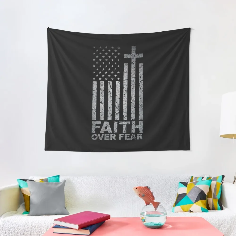 

Faith Over Fear American Flag Christian Vintage Tapestry Room Decorator Decoration Wall Home Supplies Tapestry