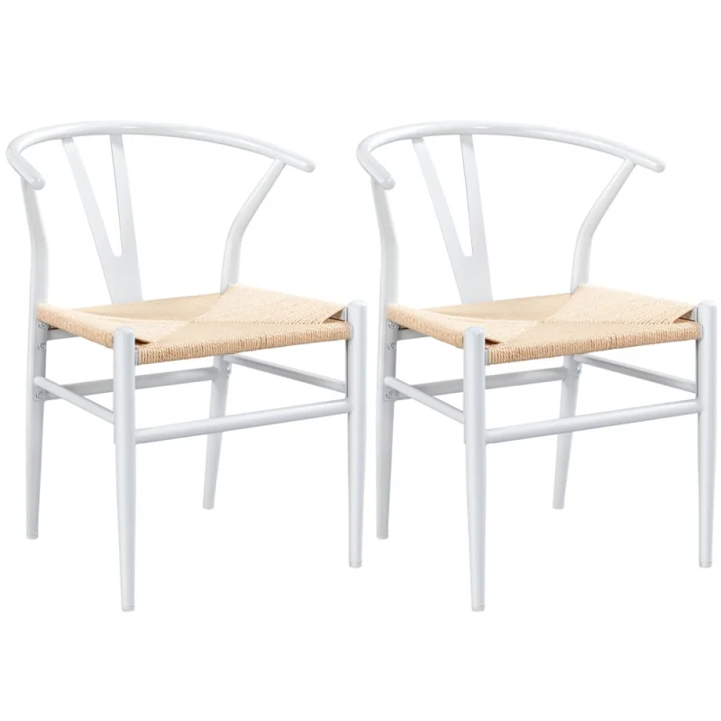 

Alden Design Mid века металлические обеденные стулья с тканым пеньковым сиденьем, набор из 2, белый