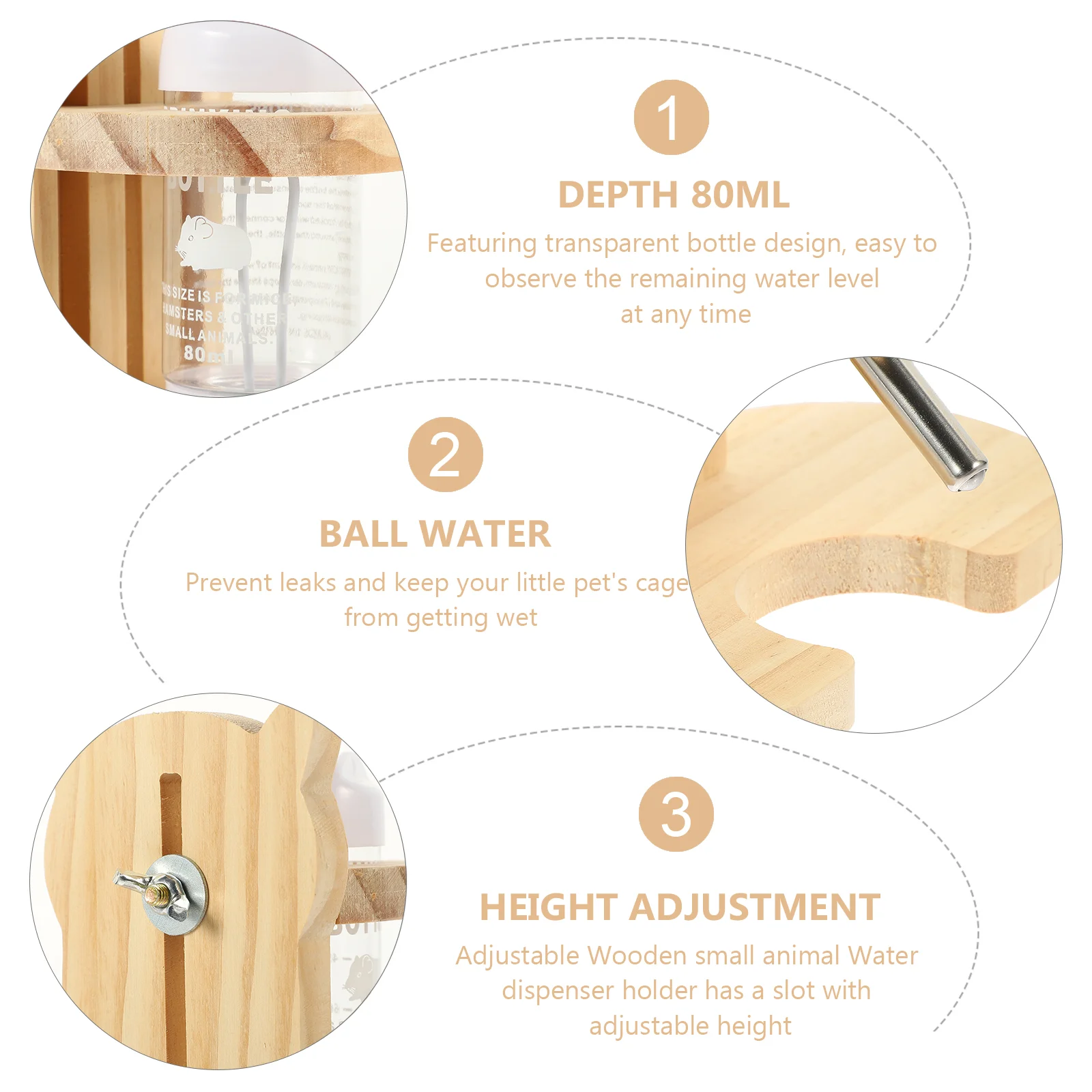 Leakage Proof Hamster Water Bottle With Stand Natural Wood Pet Drinking Bottle Cage Dispenser Small Animals Feeding Supplies hamster water feeder small animal water bottle pet drinking bottle