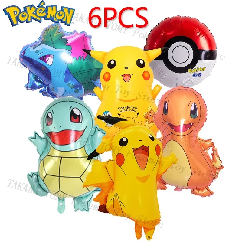 NEW 6Pcs/Set Pokemon Balloon Party Decoration Cute Kawaii Anime Pikachu Figure Aluminum Film Balloons Kids Birthday Gifts Toys 12pcs set pokemon boxed game poke ball model anime figure pikachu pocket monster pet elf dolls kids christmas toys gifts