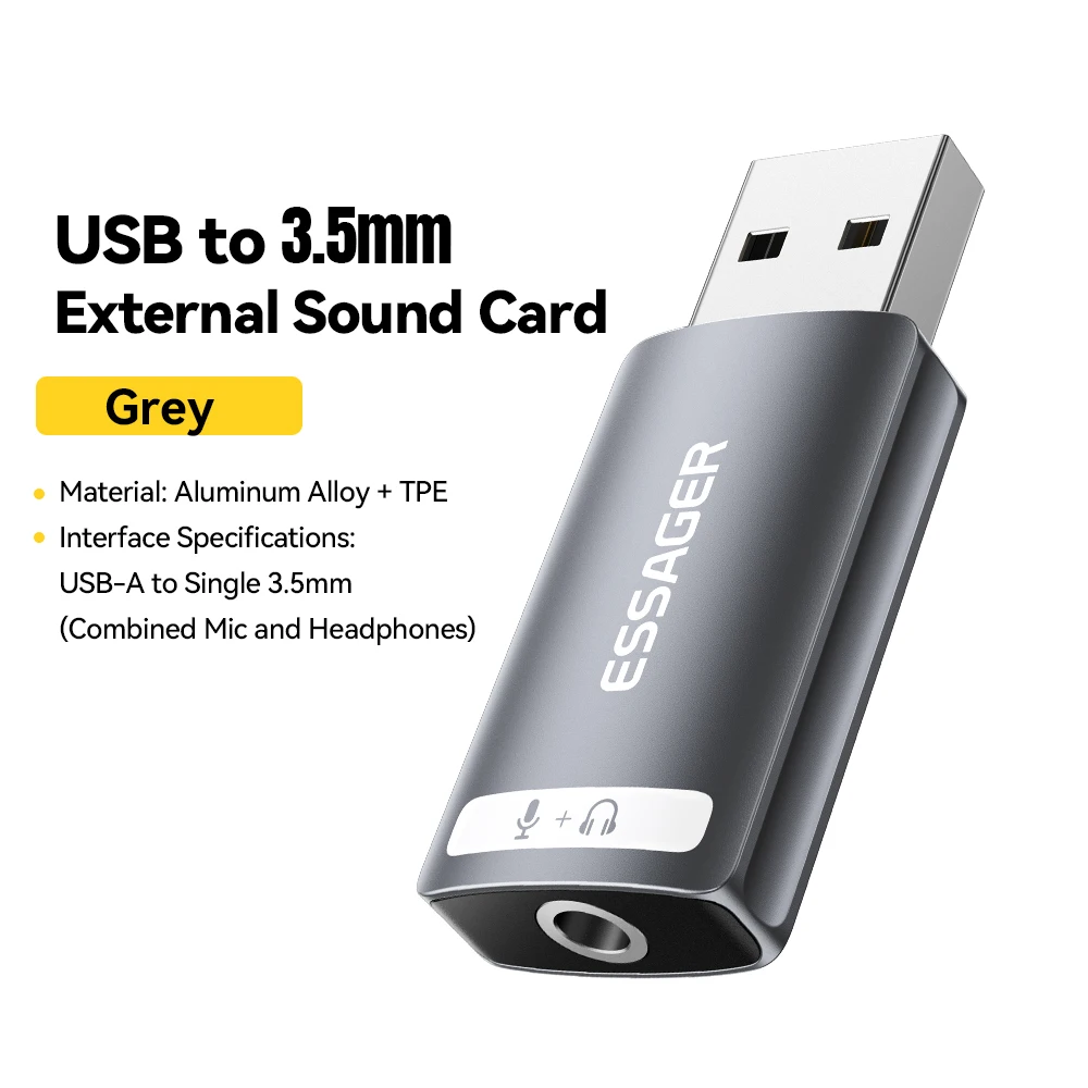 Essager USB Sound Card External Stereo Audio Adapter
