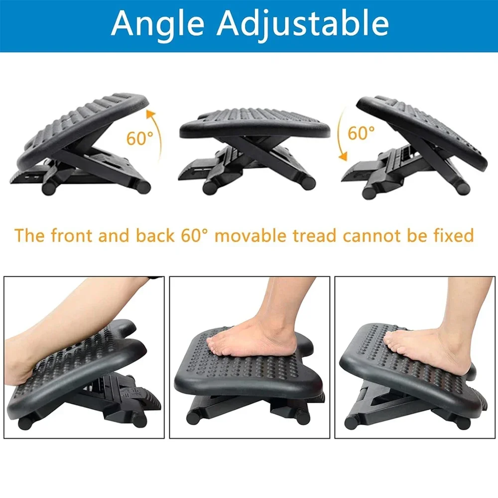 Adjustable Under Desk Footrest with Massage, Foot Stool Under Desk with 3  Height Adjustment & 30 Degree Tilt Angle for Home, Office