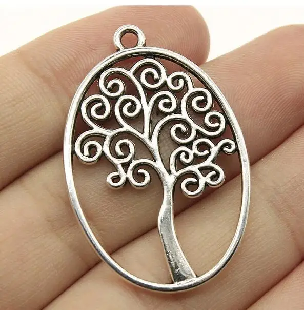 5pcs 40x27mm Tibetan Silver Alloy Charm Tree Oval Pendants EF3729