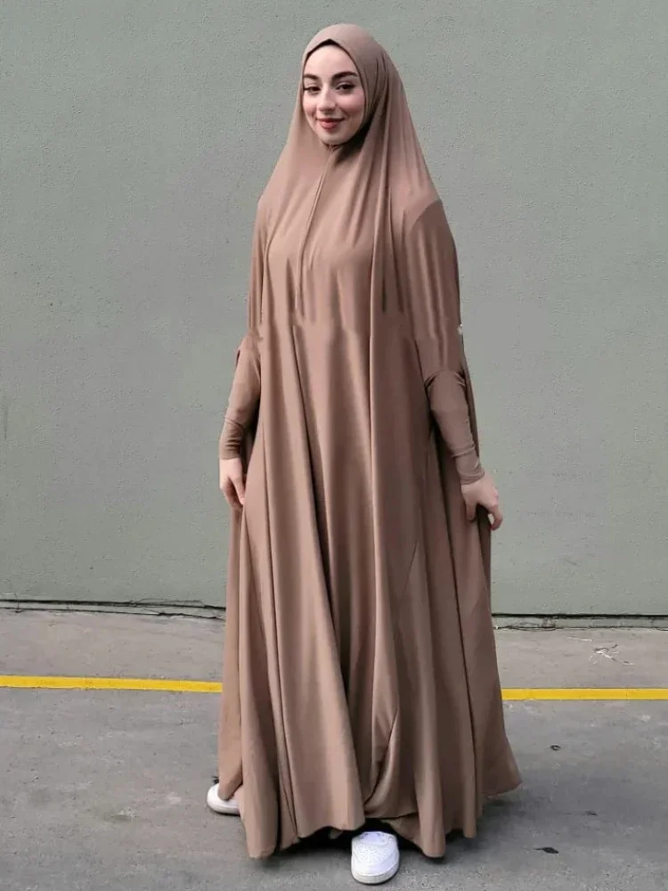 One Piece Jilbab Long Khimar Hooded Abaya Ramadan Eid Muslim Women Integrated Veil Hijab Prayer Dress Dubai Turkey Islamic Niqab