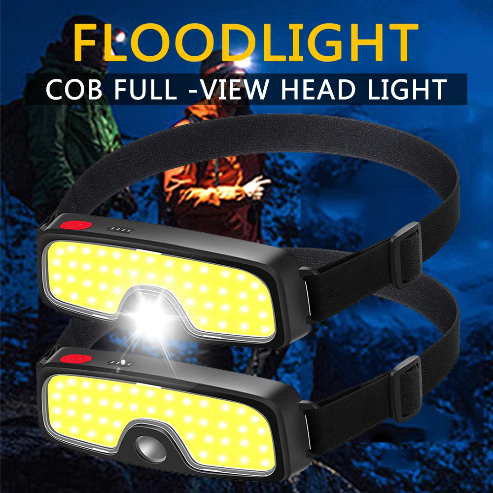 

COB LED Headlight Flashlight 5 Modes USB Rechargeable HeadLamp Hiking Camping Lamp With Built-in Battery Outdoor Fishing Lantern