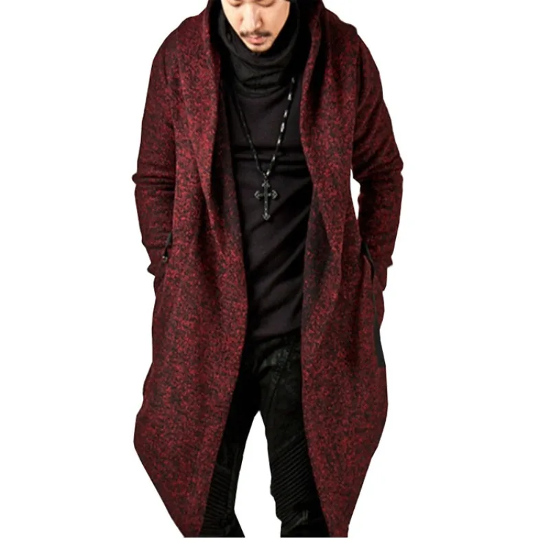 Unisex Fashion Hoodies Cardigan Solid Pocket Loose Trench Jacket Men Casual Open Stitch Gothic Hooded Long Cloak Cape Coat trench coat,casual men jacket