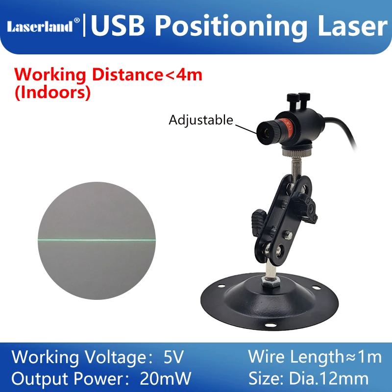 12mm Focusable Green Laser Module with USB Connection for Precision Marking and Embroidery