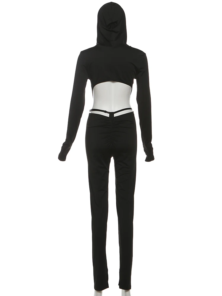Nibber Backless Hooded Jumpsuits Women Long Sleeve Peach Buttock Slit Solid Skinny Elasticity Autumn Trend Sexy Street Outfits S62e7e53f486a4534ad3d2084fd50796f3